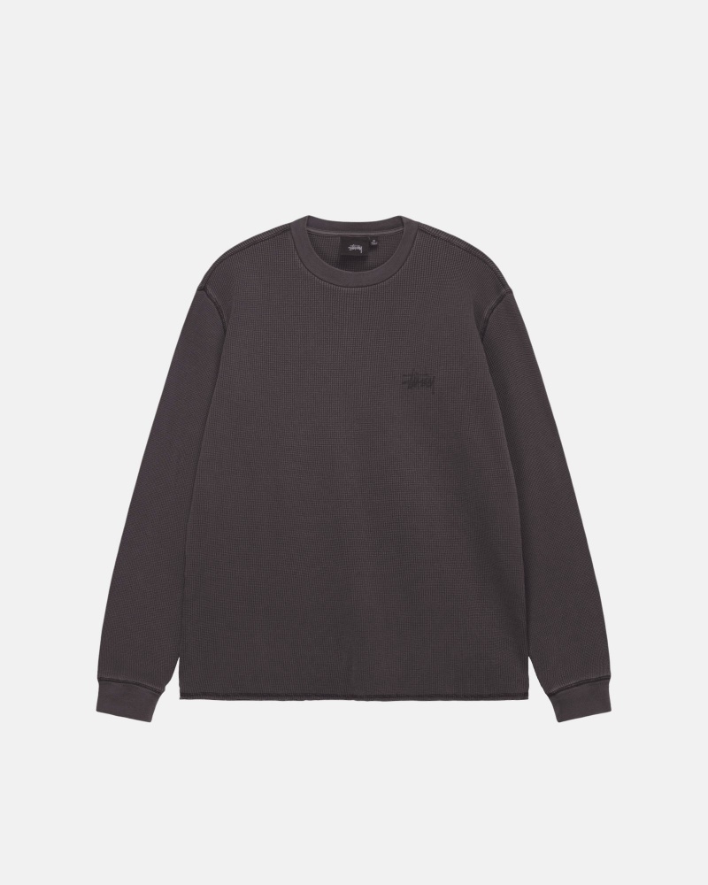 Stüssy Basic Stock LS Thermal Long Sleeve Knit Washed Black | NUR-390851