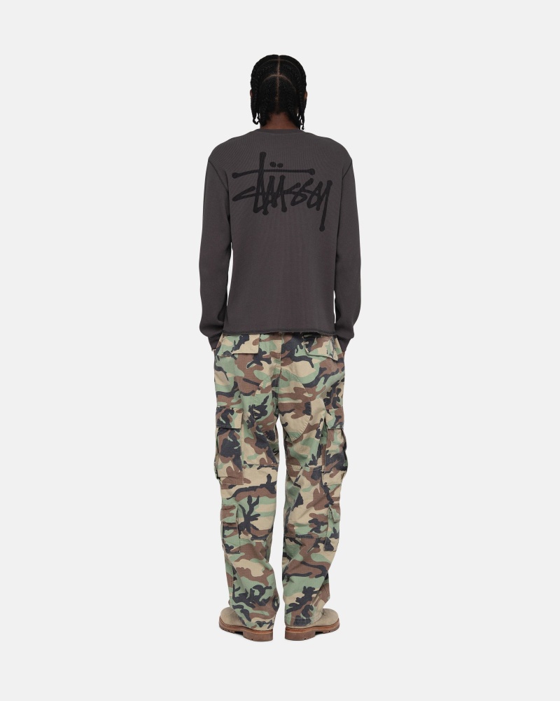 Stüssy Basic Stock LS Thermal Long Sleeve Knit Washed Black | NUR-390851