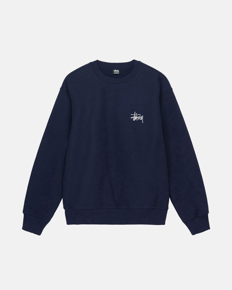 Stüssy Basic Stüssy Crew Long Sleeve Sweatshirt Navy | VKG-615034