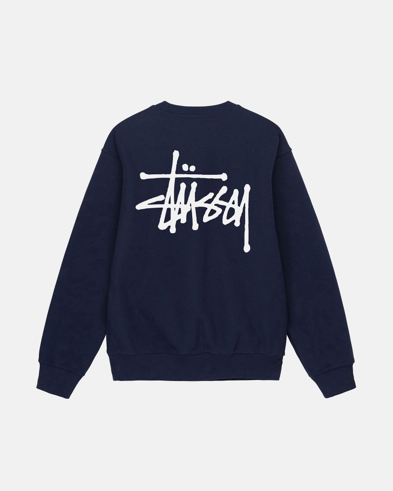 Stüssy Basic Stüssy Crew Long Sleeve Sweatshirt Navy | VKG-615034