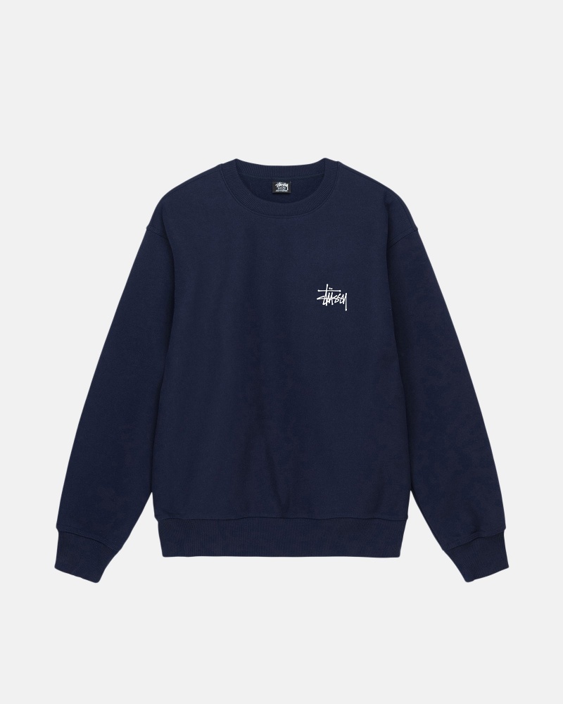 Stüssy Basic Stüssy Crew Long Sleeve Sweatshirt Navy | MFI-805472