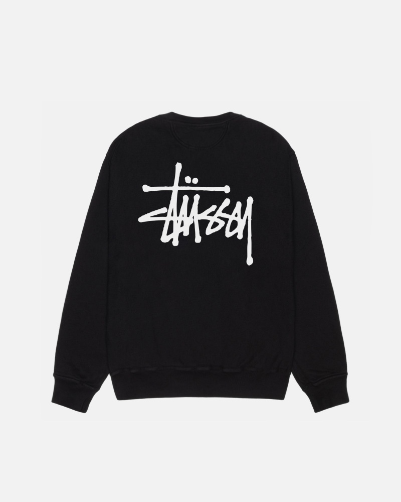 Stüssy Basic Stussy Crew Pigment Dyed Long Sleeve Sweatshirt Black | OTK-108532