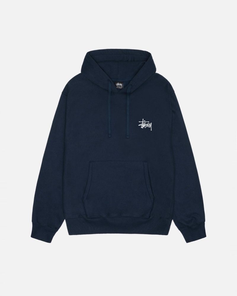 Stüssy Basic Stussy Hoodie Long Sleeve Sweatshirt Navy | XGS-265108