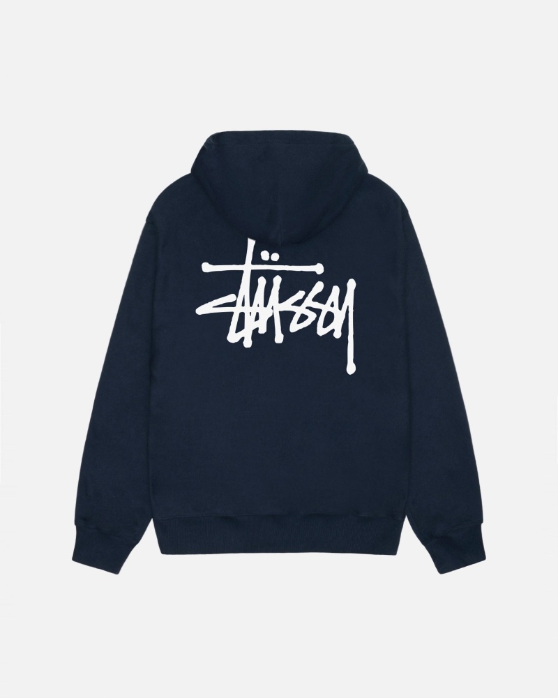 Stüssy Basic Stussy Hoodie Long Sleeve Sweatshirt Navy | XGS-265108