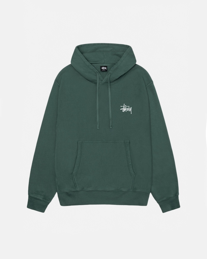 Stüssy Basic Stussy Hoodie Pigment Dyed Long Sleeve Sweatshirt Forest | ZMB-568423