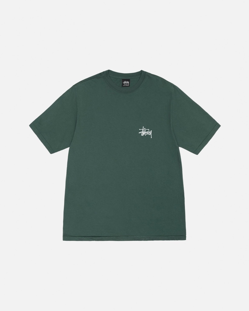 Stüssy Basic Stussy Tee Pigment Dyed Short Sleeve T-Shirt Forest | NEH-023541