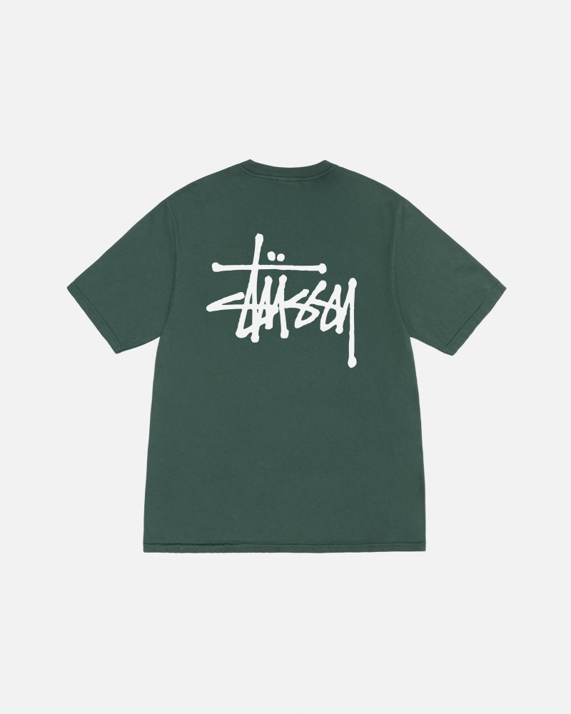 Stüssy Basic Stussy Tee Pigment Dyed Short Sleeve T-Shirt Forest | NEH-023541