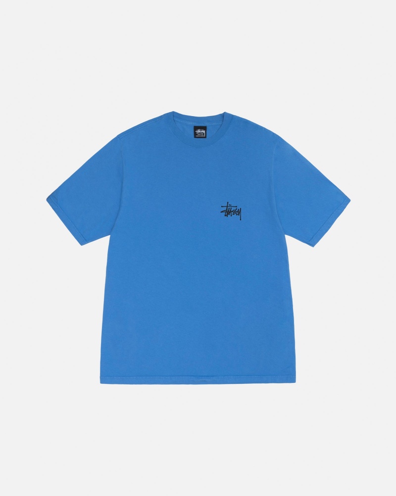 Stüssy Basic Stussy Tee Pigment Dyed Short Sleeve T-Shirt Blue | WFE-014329