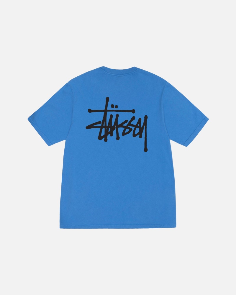 Stüssy Basic Stussy Tee Pigment Dyed Short Sleeve T-Shirt Blue | WFE-014329