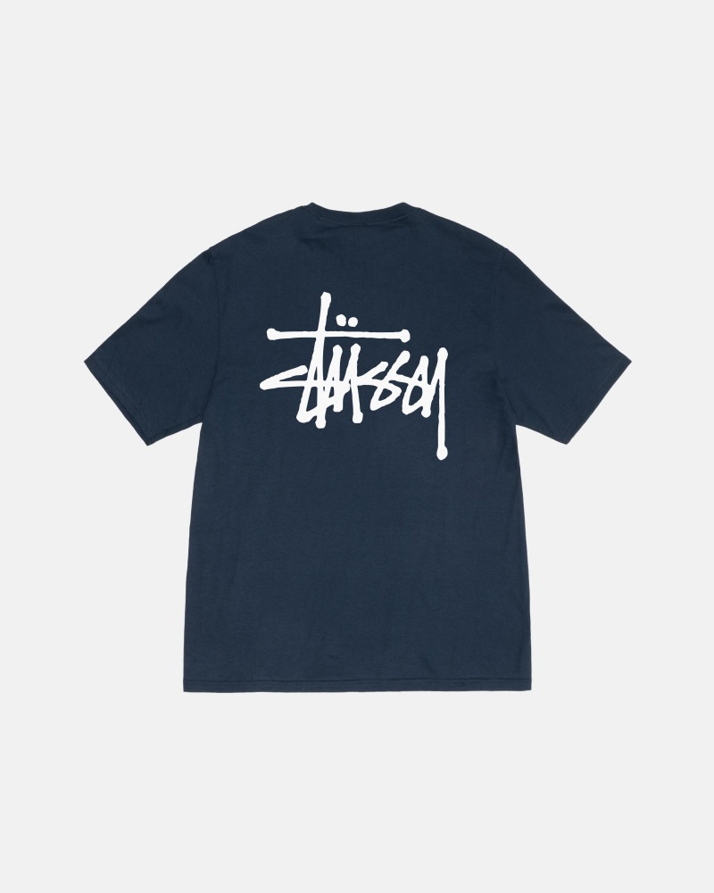 Stüssy Basic Stussy Tee Short Sleeve T-Shirt Navy | WNP-478395