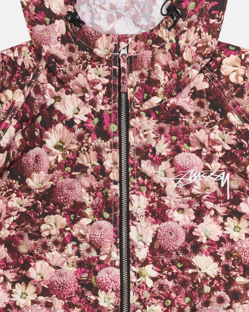 Stüssy Beach Shell Floral Nylon Long Sleeve Outerwear Maroon | CJF-603245