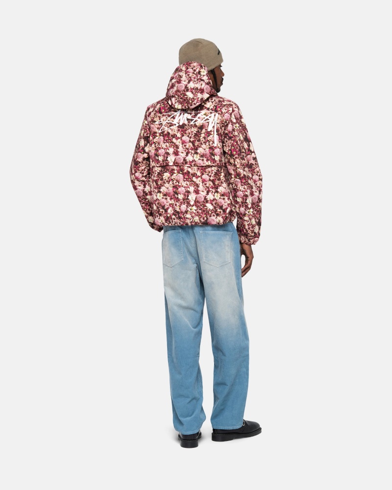 Stüssy Beach Shell Floral Nylon Long Sleeve Outerwear Maroon | CJF-603245