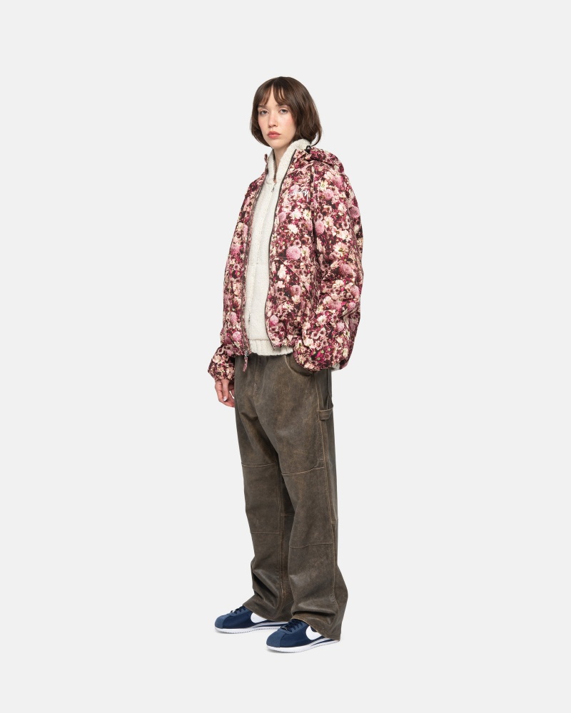 Stüssy Beach Shell Floral Nylon Long Sleeve Outerwear Maroon | CJF-603245