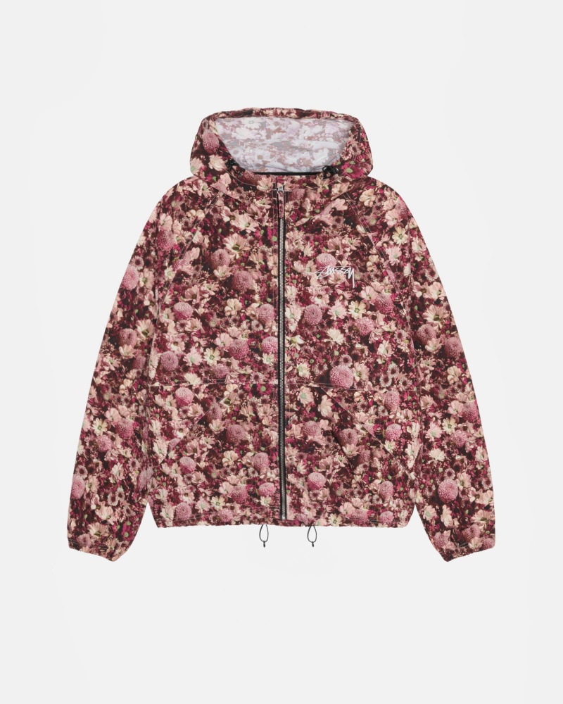 Stüssy Beach Shell Floral Nylon Long Sleeve Outerwear Maroon | CJF-603245