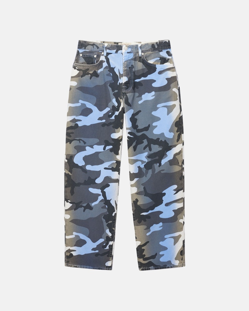 Stüssy Big Ol\' Jean Spray Dye Canvas Denim Blue Camo | SGB-245019