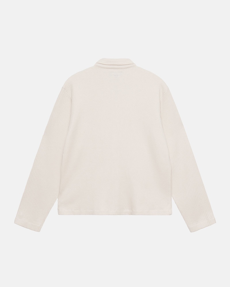 Stüssy Big Thermal Zip Shirt Long Sleeve Knit Natural | JKW-013978