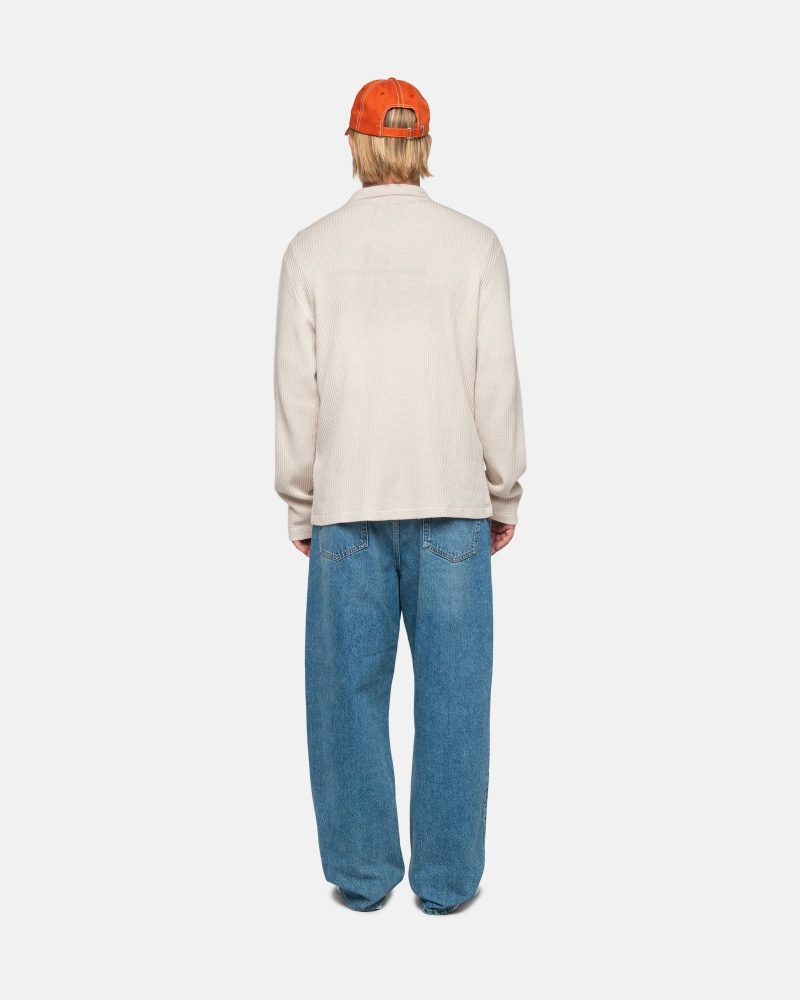 Stüssy Big Thermal Zip Shirt Long Sleeve Knit Natural | JKW-013978