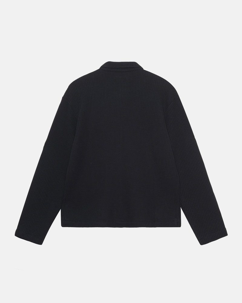 Stüssy Big Thermal Zip Shirt Long Sleeve Knit Black | HDQ-054372