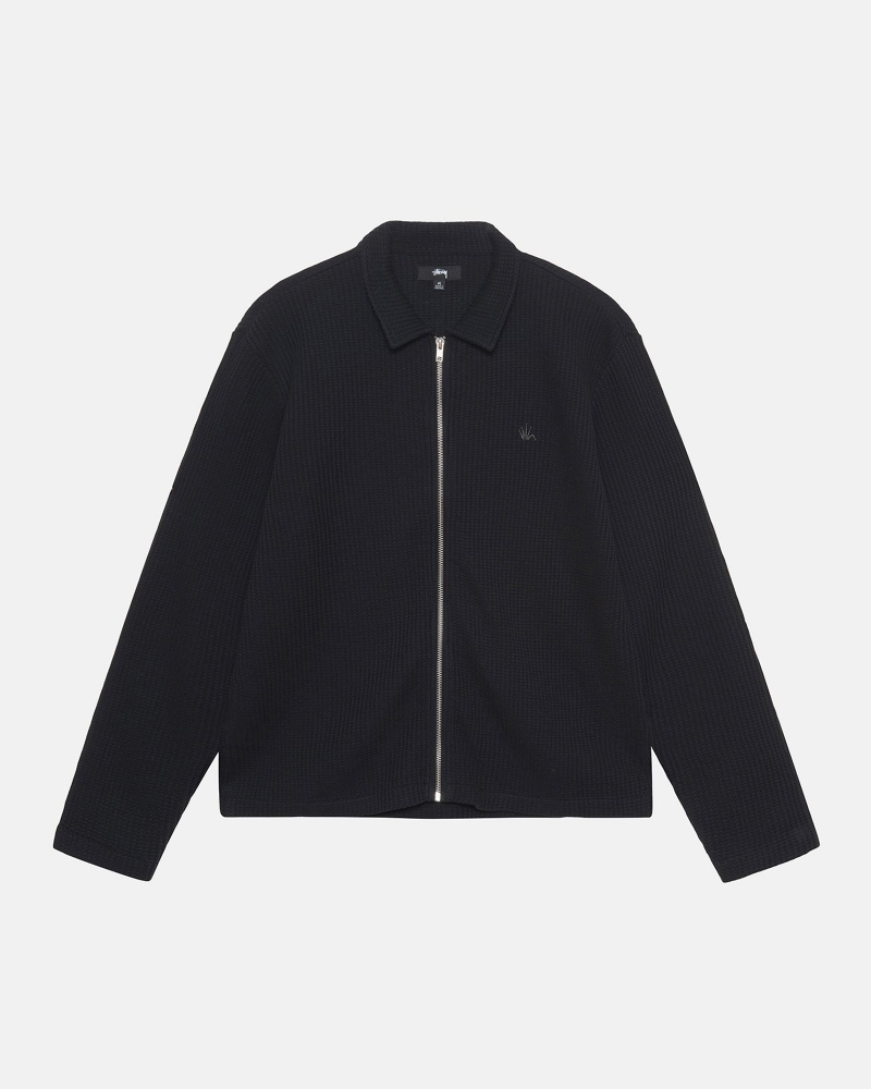 Stüssy Big Thermal Zip Shirt Long Sleeve Knit Black | HDQ-054372