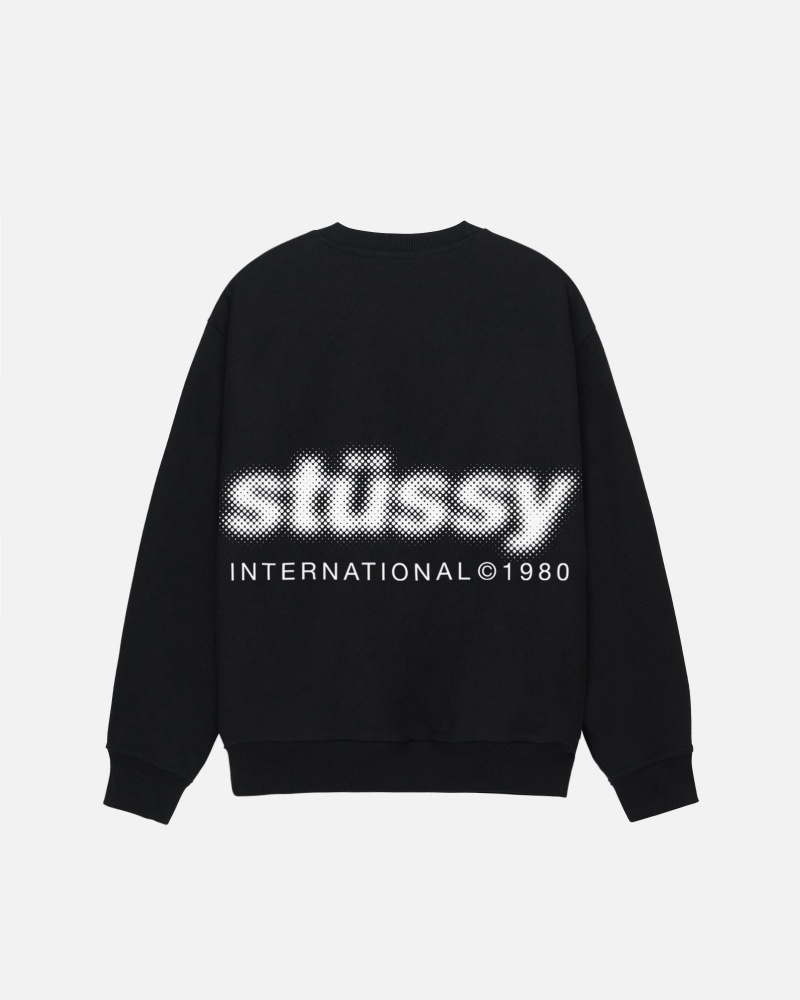 Stüssy Blur Crew Long Sleeve Sweatshirt Black | IGP-347986