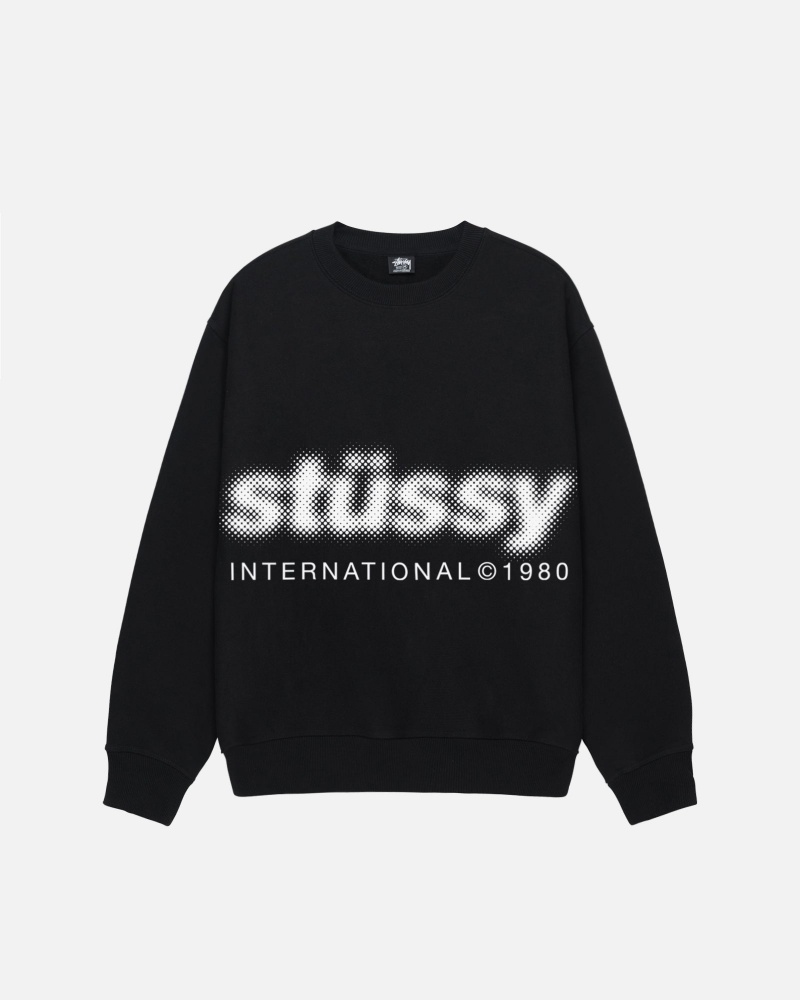 Stüssy Blur Crew Long Sleeve Sweatshirt Black | IGP-347986