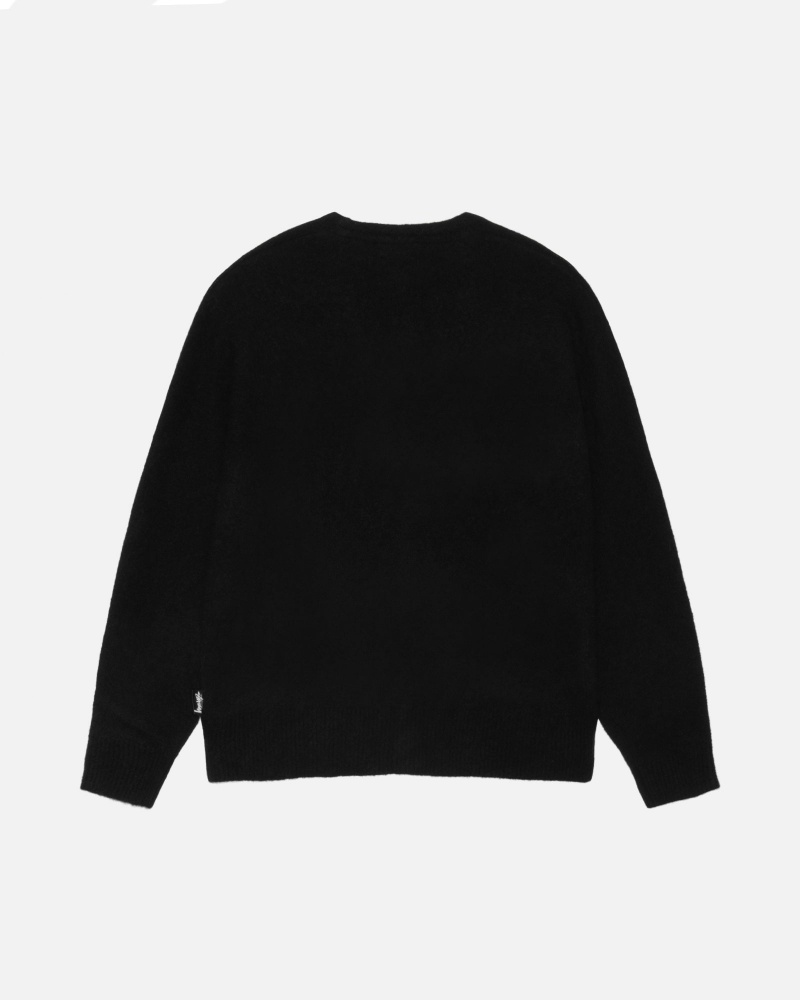 Stüssy Brushed Cardigan Long Sleeve Sweater Black | AKC-807925