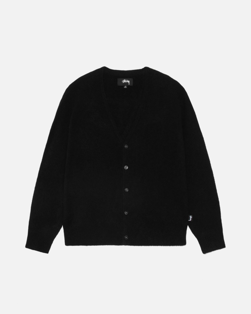 Stüssy Brushed Cardigan Long Sleeve Sweater Black | AKC-807925