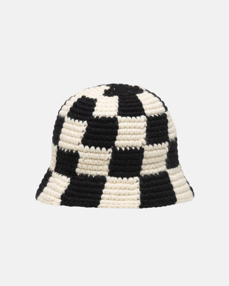 Stüssy Bucket Hat Checker Knit Bucket Hat Black | JZK-268709