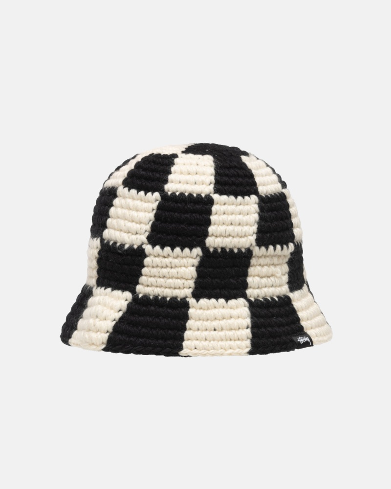 Stüssy Bucket Hat Checker Knit Bucket Hat Black | JZK-268709