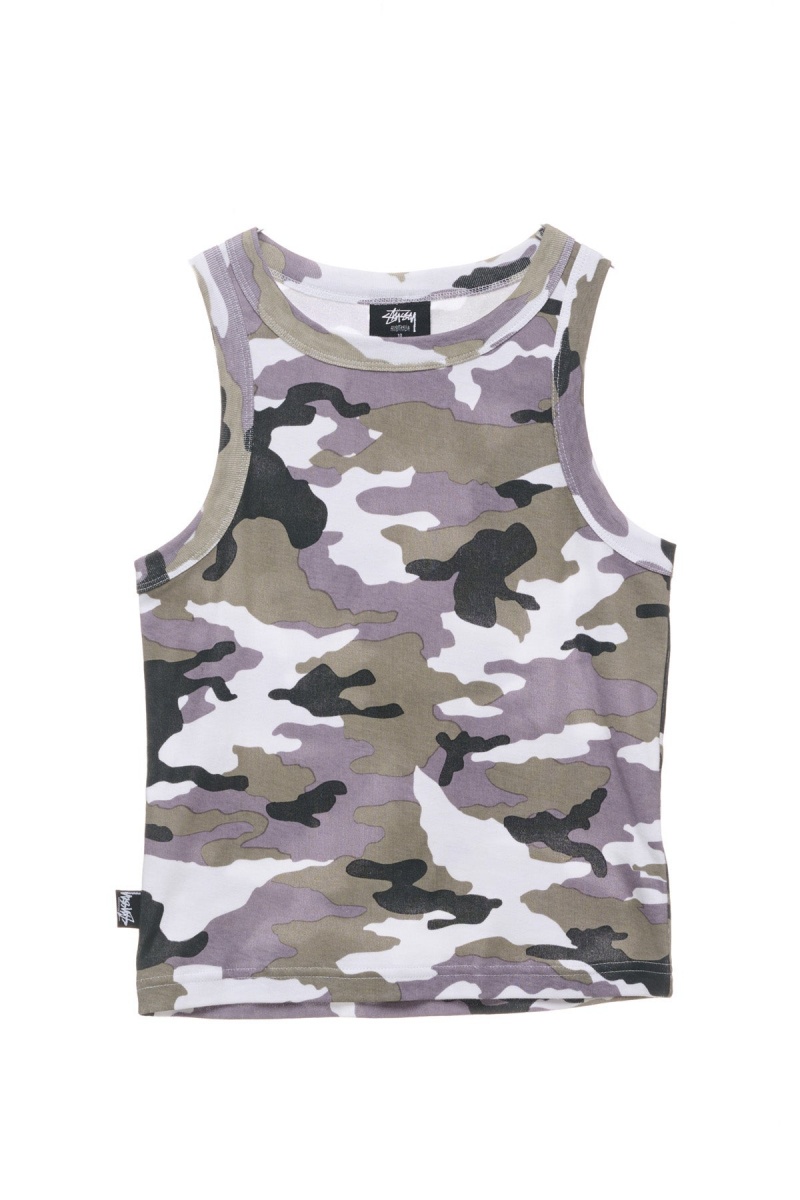 Stüssy Camo Rib Tank T-Shirts L/S White Camo | QET-723519