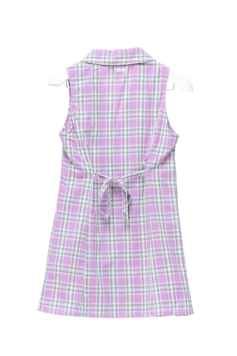 Stüssy Check Tie Back Dress Dresses & Jumpsuits Orchid | JYC-305897