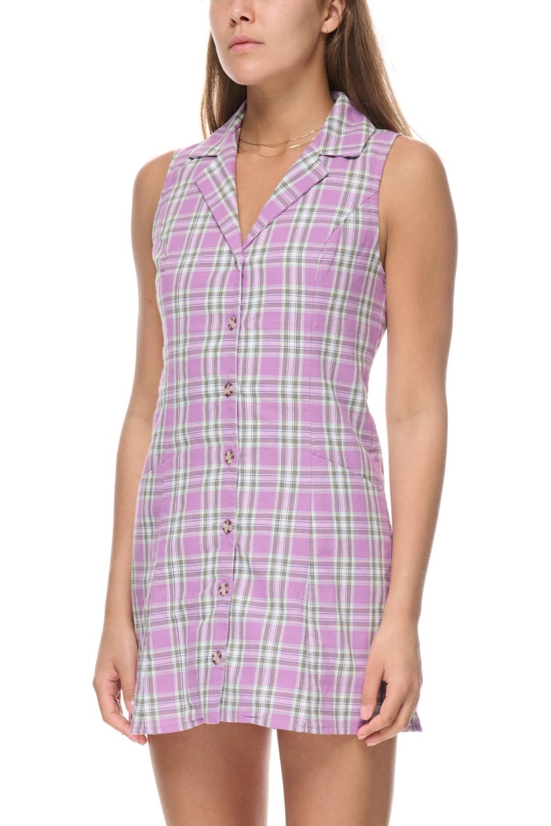 Stüssy Check Tie Back Dress Dresses & Jumpsuits Orchid | JYC-305897