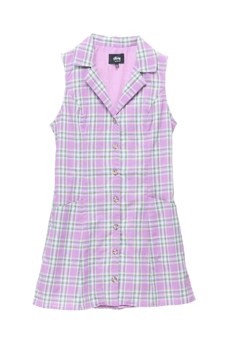 Stüssy Check Tie Back Dress Dresses & Jumpsuits Orchid | JYC-305897