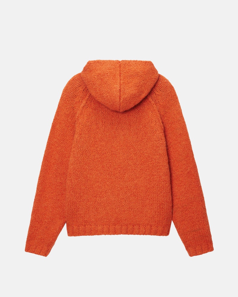 Stüssy Chunky Knit Zip Hoodie Long Sleeve Sweater Terracotta | DKT-258769