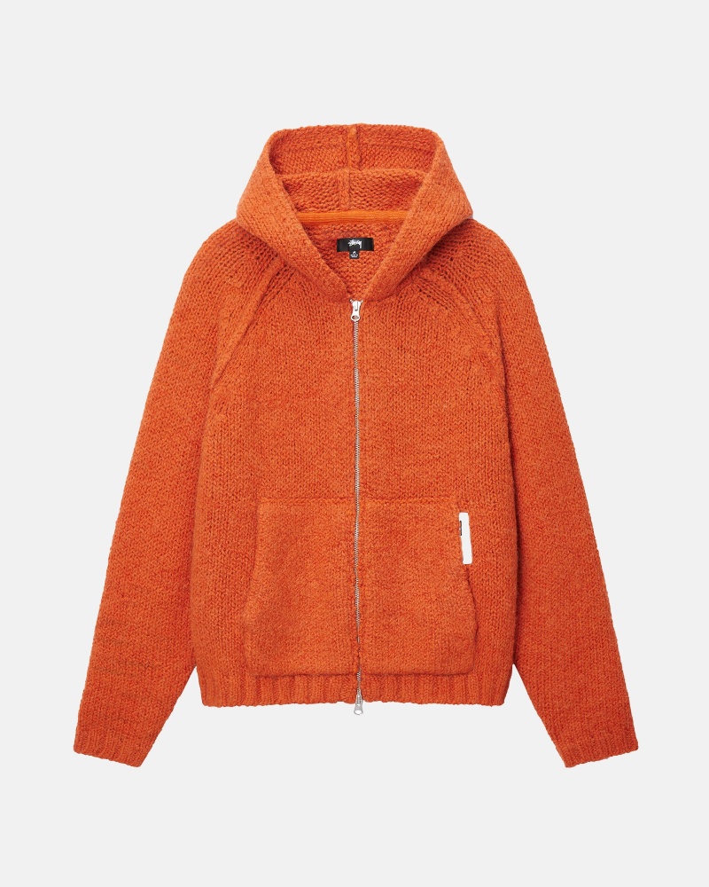 Stüssy Chunky Knit Zip Hoodie Long Sleeve Sweater Terracotta | DKT-258769