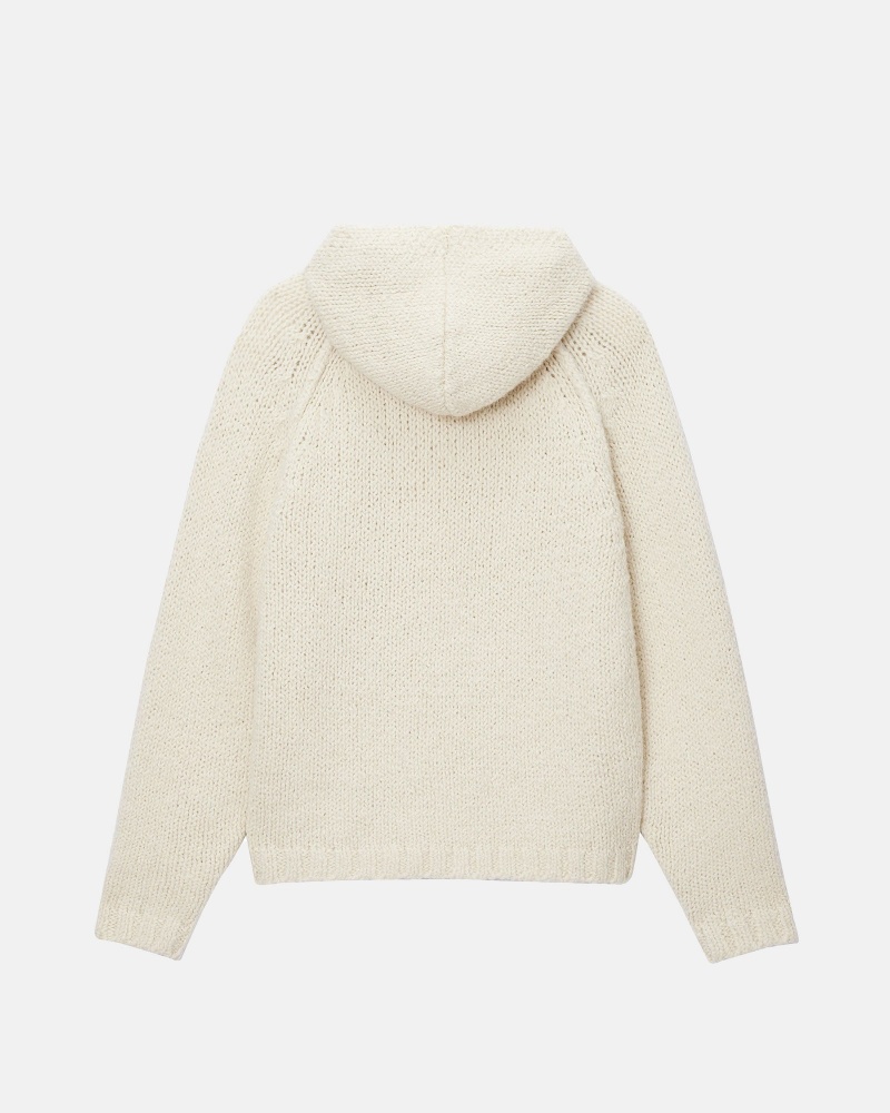 Stüssy Chunky Knit Zip Hoodie Long Sleeve Sweater Ivory | WTU-328714