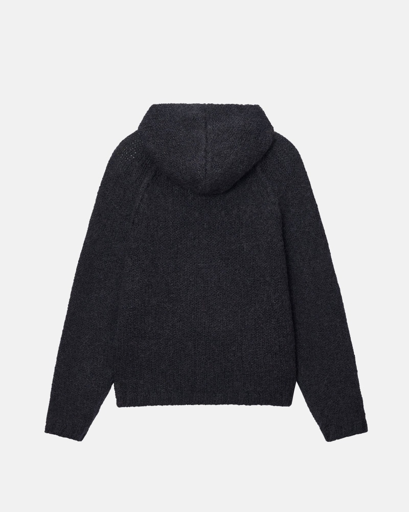 Stüssy Chunky Knit Zip Hoodie Long Sleeve Sweater Black | VKZ-782146