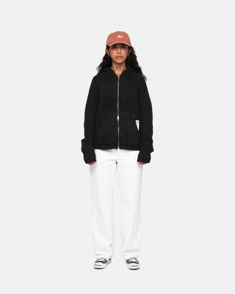 Stüssy Chunky Knit Zip Hoodie Long Sleeve Sweater Black | VKZ-782146