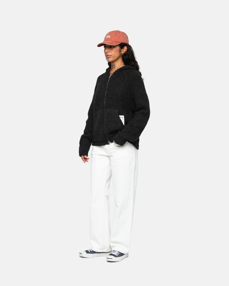 Stüssy Chunky Knit Zip Hoodie Long Sleeve Sweater Black | VKZ-782146