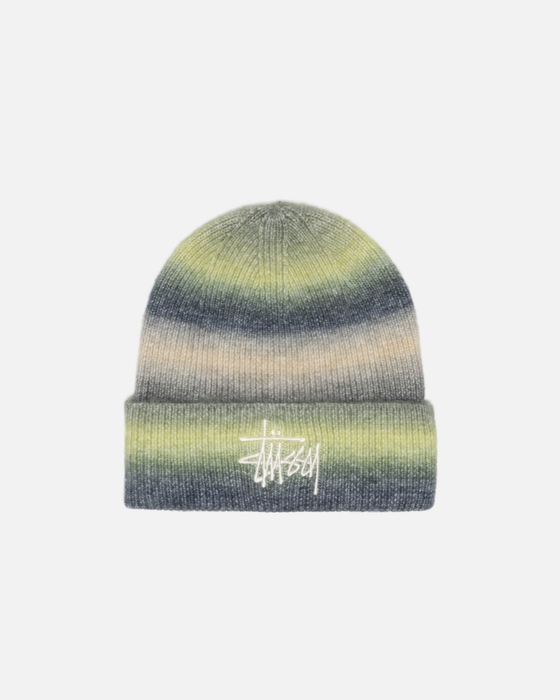 Stüssy Cuff Beanie Spray Stripe Beanie Lime Multi | ZPN-510963