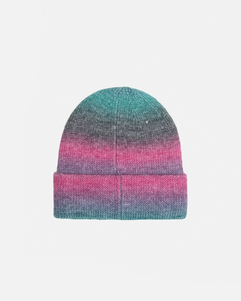 Stüssy Cuff Beanie Spray Stripe Beanie Teal Multi | KMB-503984