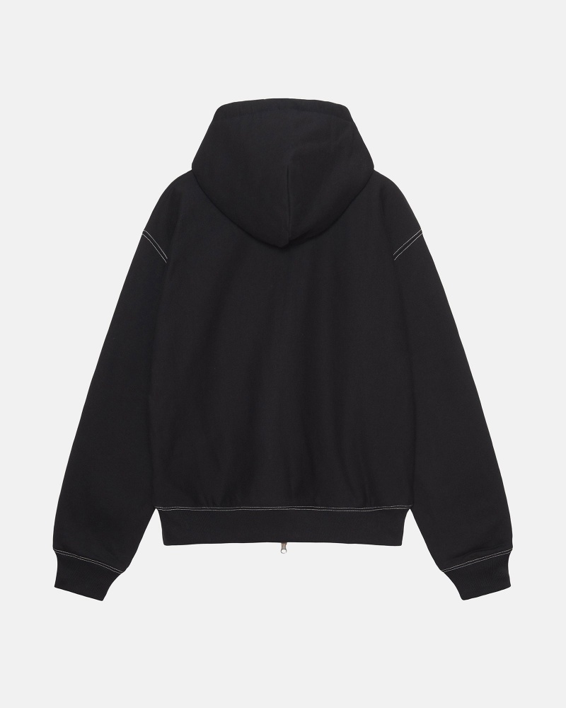 Stüssy Double Face Label Zip Hoodie Long Sleeve Sweatshirt Black | TSU-843760