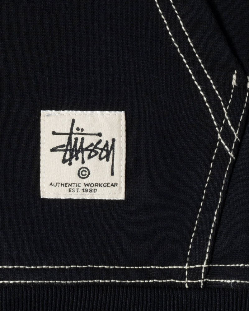 Stüssy Double Face Label Zip Hoodie Long Sleeve Sweatshirt Black | TSU-843760