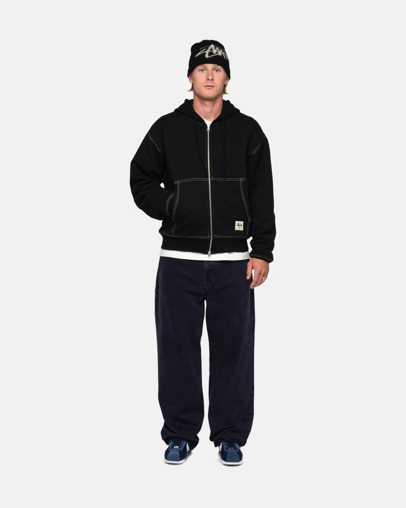 Stüssy Double Face Label Zip Hoodie Long Sleeve Sweatshirt Black | TSU-843760