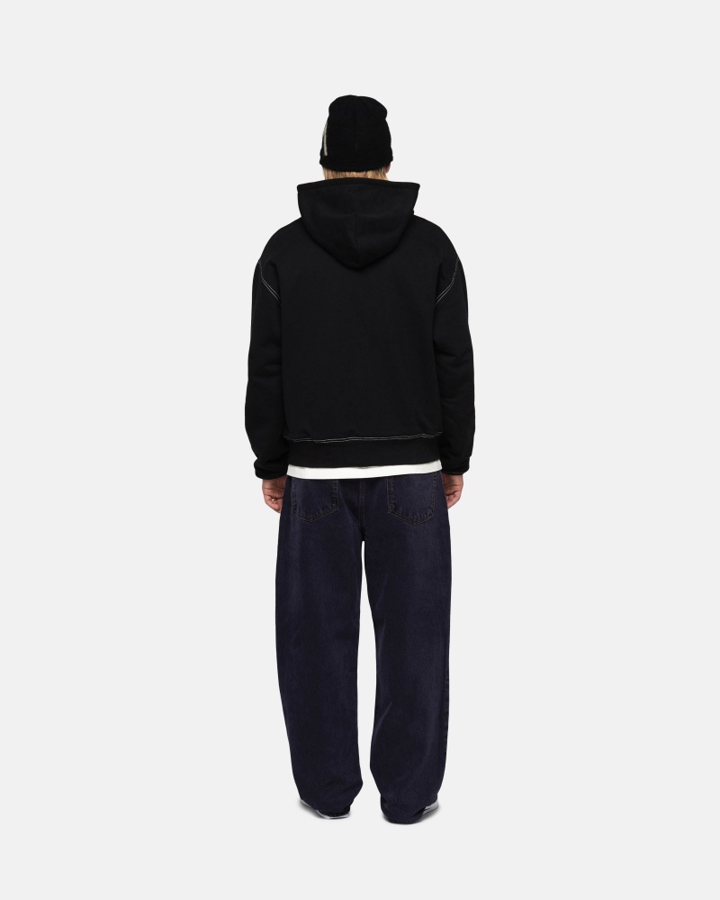 Stüssy Double Face Label Zip Hoodie Long Sleeve Sweatshirt Black | TSU-843760