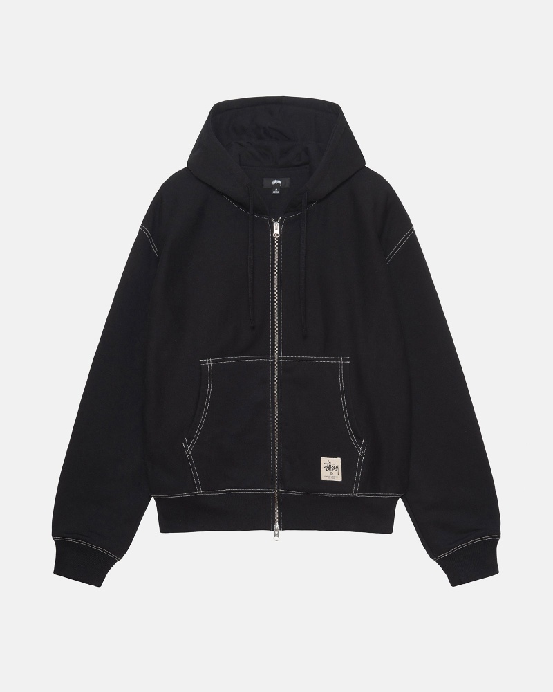 Stüssy Double Face Label Zip Hoodie Long Sleeve Sweatshirt Black | TSU-843760