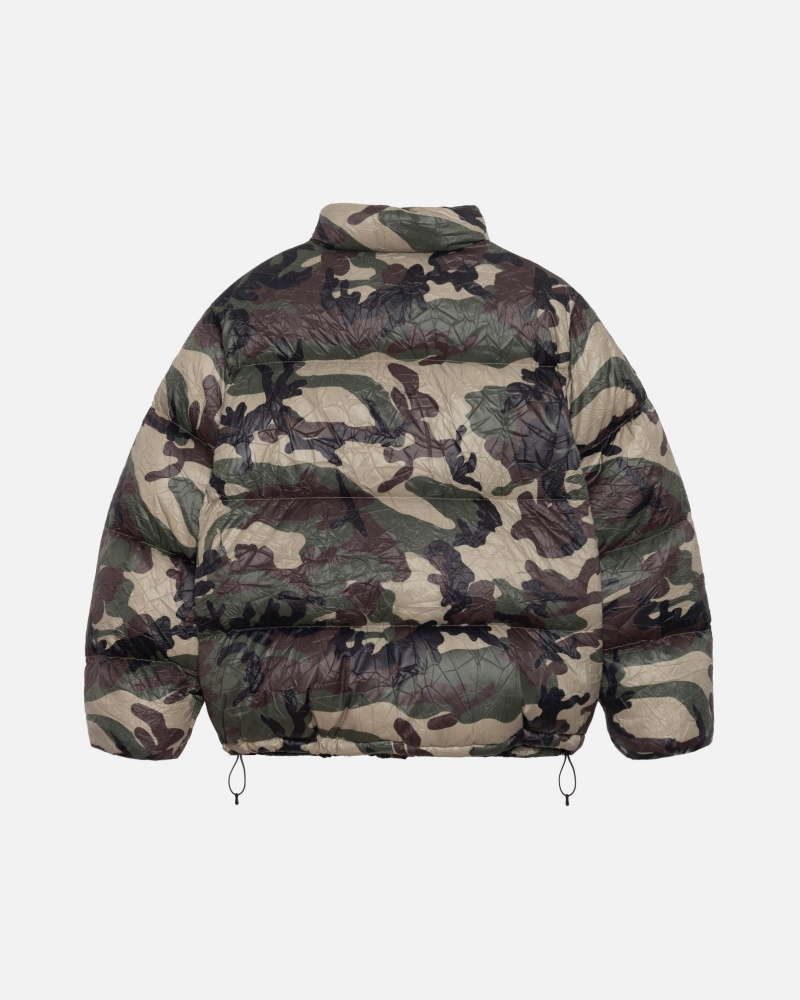 Stüssy Down Puffer Wrinkled Nylon Long Sleeve Outerwear Woodland Camo | EYC-158290