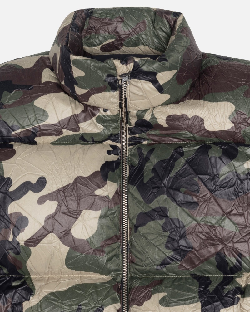 Stüssy Down Puffer Wrinkled Nylon Long Sleeve Outerwear Woodland Camo | EYC-158290