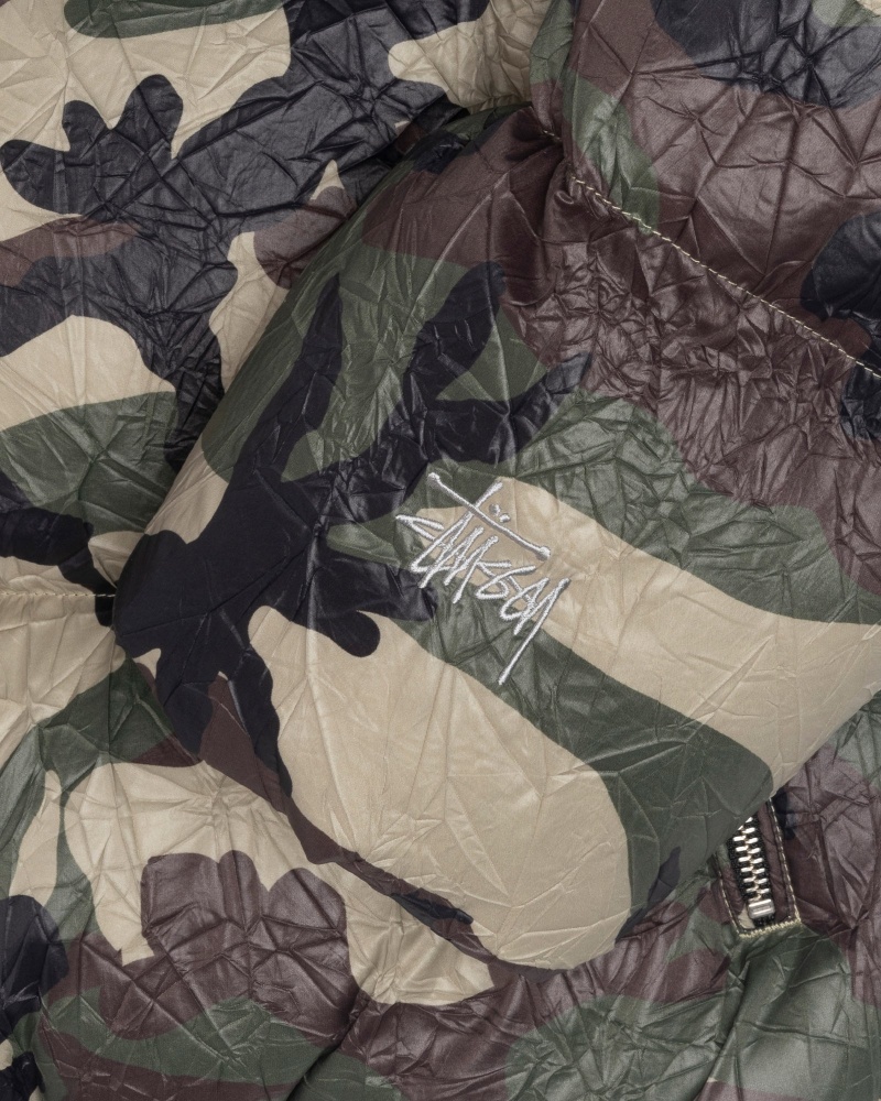 Stüssy Down Puffer Wrinkled Nylon Long Sleeve Outerwear Woodland Camo | EYC-158290