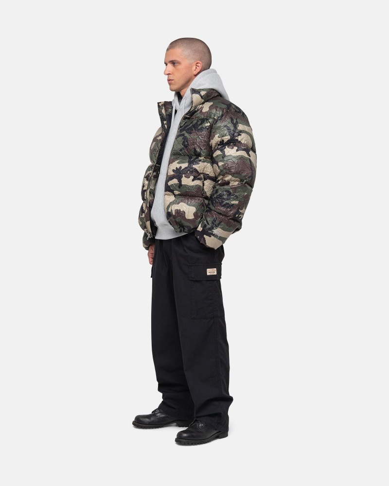 Stüssy Down Puffer Wrinkled Nylon Long Sleeve Outerwear Woodland Camo | EYC-158290